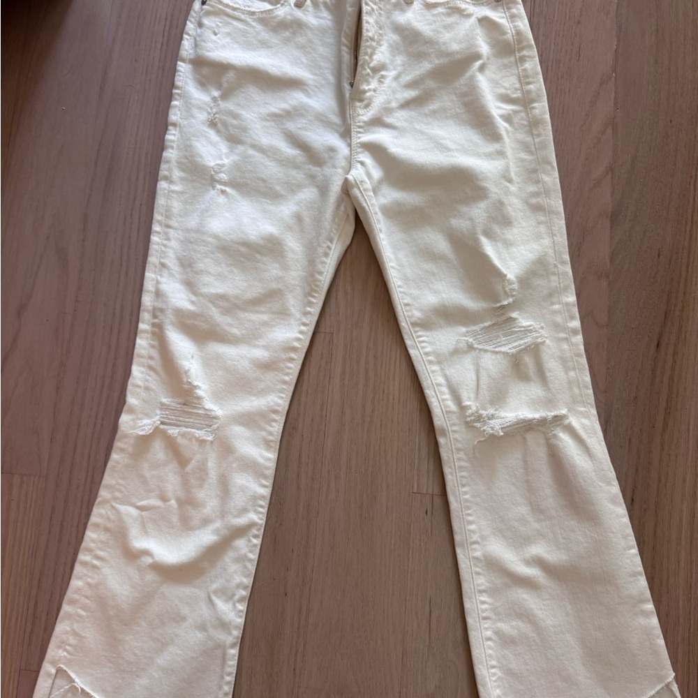 Frame Denim Cream Distressed Cropped Jeans